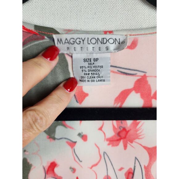Maggy London Wrap Dress Womens 8p Vibrant orange and gray Floral Fairycore - Picture 3 of 8